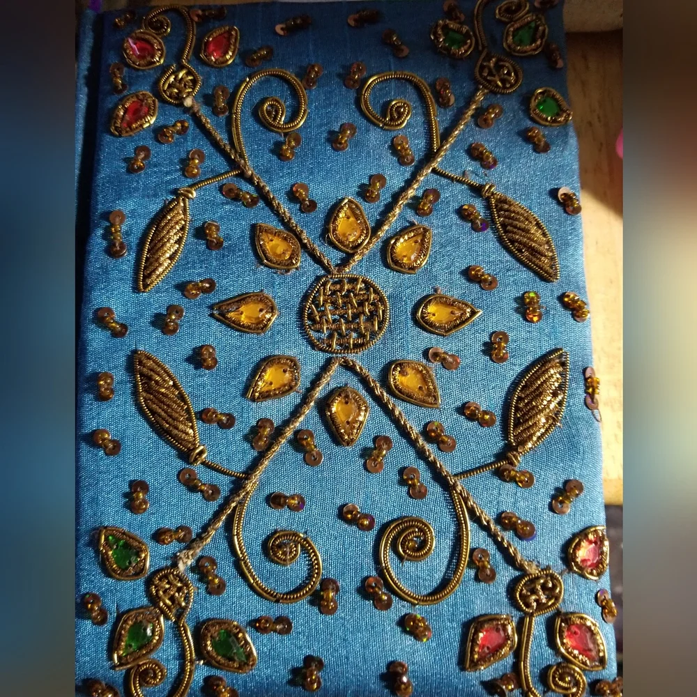 Handcrafted Blue Lined Beaded/sequined Journal - X